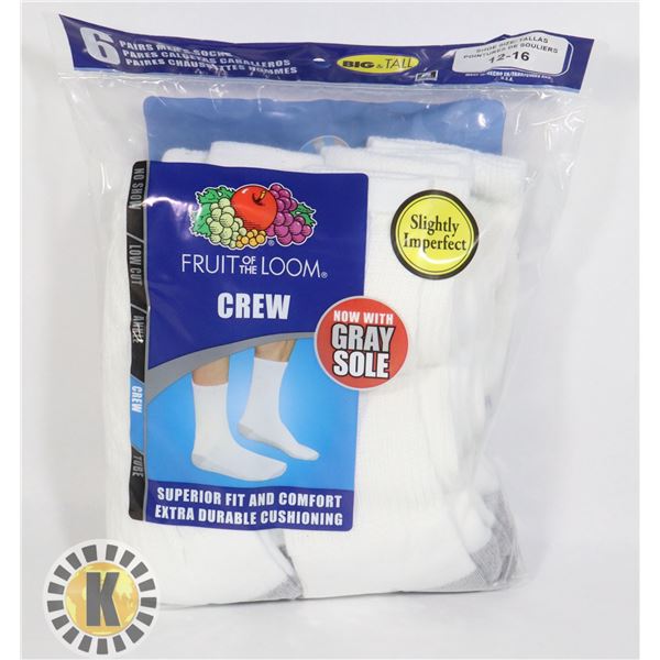 CREW WHITE SOCKS,12-16,PACK OF 6,FRUIT OF THE