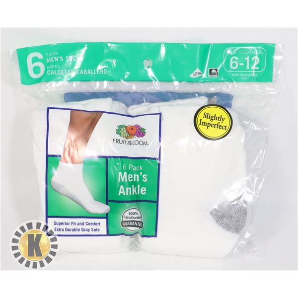 CREW WHITE SOCKS,12-16,PACK OF 6,FRUIT OF THE