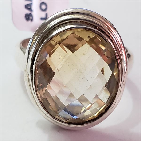 SILVER CITRINE(8.65CT) RING (SIZE 7)(WEIGHT 6.6G)