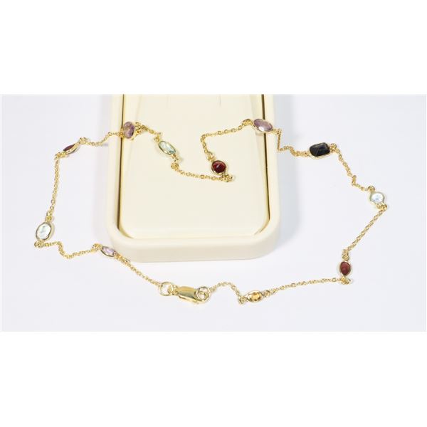 SILVER GENUINE MULTI GEMSTONE 18" GOLD PLATED