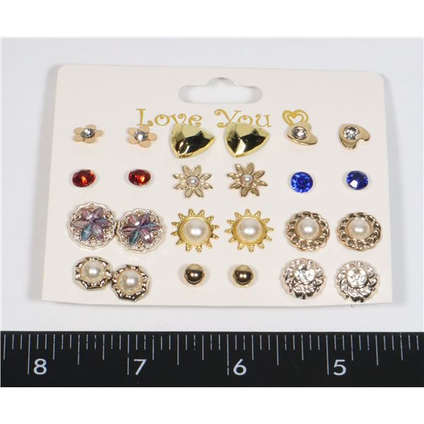 12 NEW PAIRS OF ASSORTED STUD EARRINGS SET