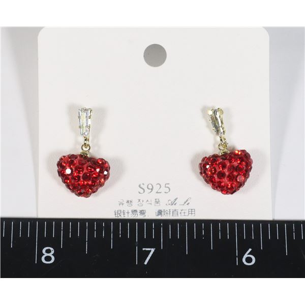 NEW RHINESTONE HEART DROP EARRINGS