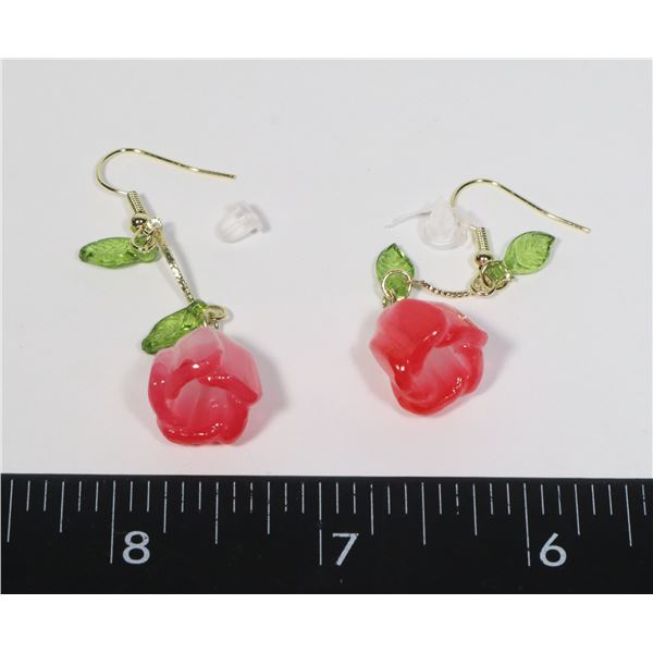 NEW PINK FLOWER DESIGN DROP EARRINGS