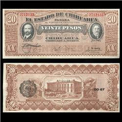 1915 Mexico Revolutionry Chihuahua 20 Peso Crisp Uncirculated Note RARE (CUR-05597)