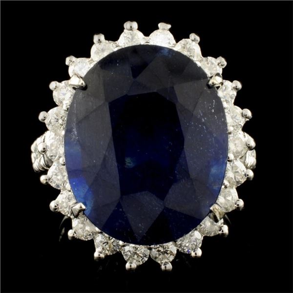 14K Gold 17.15ct Sapphire & 1.25ctw Diamond Ring