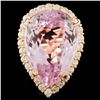 Image 1 : 14K Gold 31.27ct Kunzite & 1.47ct Diamond Ring