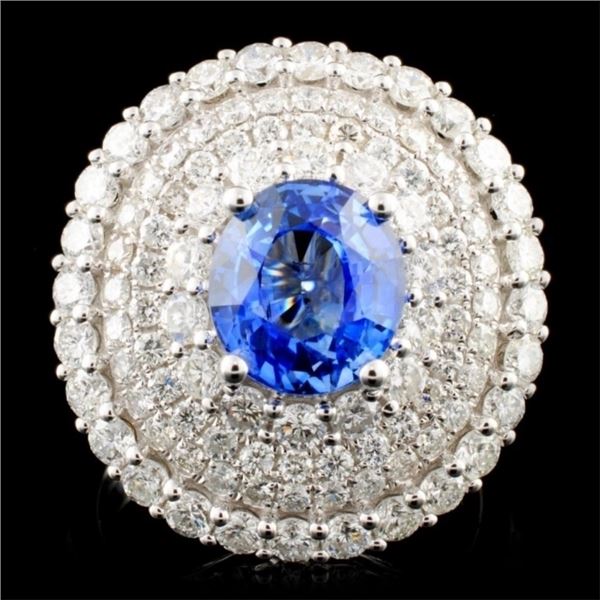 18K Gold 2.80ct Sapphire & 2.40ctw Diamond Ring