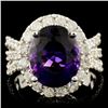 Image 1 : 14K Gold 4.44ct Amethyst & 1.30ctw Diamond Ring