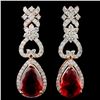 14K Gold 5.90ctw Fire Opal & 2.10ctw Diamond Earri