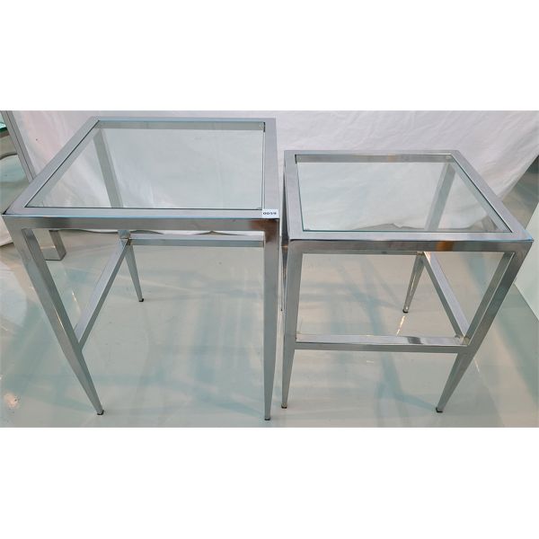 LOT OF 2 - GLASS / CHROME END TABLES - NESTING - AS NEW