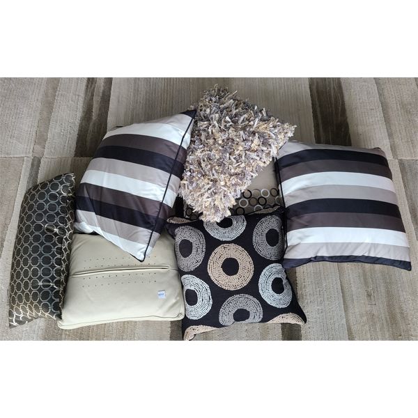 LOT OF 7 - THROW PILLOWS - METALLIC TONES