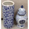 Image 1 : LOT OF 2 - BLUE TONED UMBRELLA STAND & JAR W/ LID