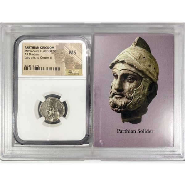 87-80 BC Parthian Silver Drachm NGC MS