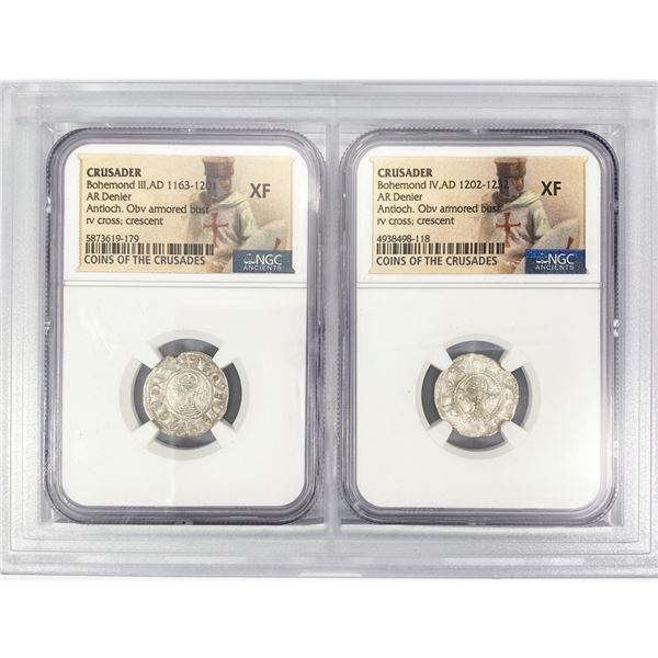1163-1202, 1202-1232 AD (2) Crusades Silver Deniers NGC XF