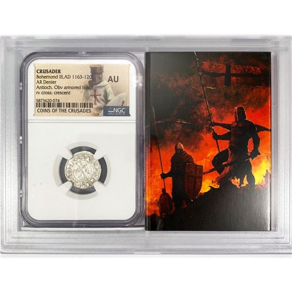 1163-1201 Crusades Silver Denier NGC AU