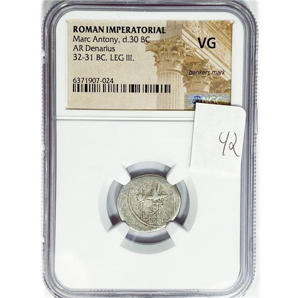 32-31 BC Roman Silver Denarius NGC VG