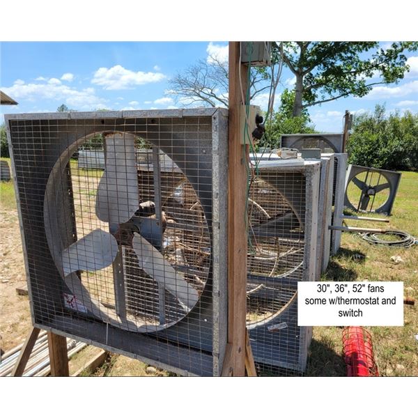 30, 36, 52-in Fans (some w/thermostata and switch)
