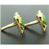 Image 4 : Vintage Men's 14k Yellow Gold EGL Deep Green Jadeite Jade Rectangular Cufflinks