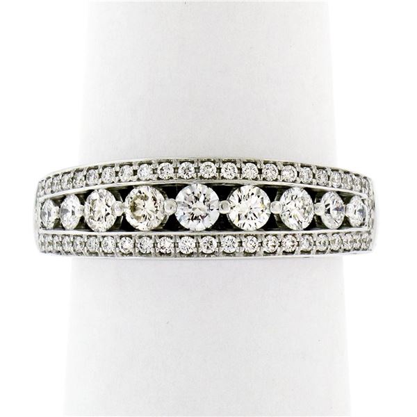 New 18k White Gold 1.0 ctw Round Brilliant Pave & Shared Prong Diamond Band Ring