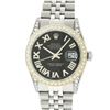Image 1 : Rolex Mens Stainless Steel Black Roman Diamond Lugs Datejust Wristwatch 36MM