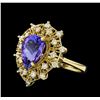 3.20 ctw Tanzanite and Diamond Ring - 14KT Yellow Gold