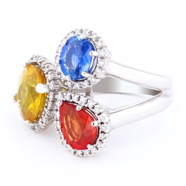 6.95 ctw Multi-colored Sapphire and 0.38 ctw Diamond 14K White Gold Ring