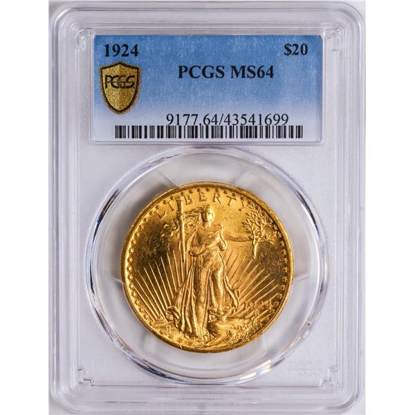 1924 $20 St. Gaudens Double Eagle Gold Coin PCGS MS64