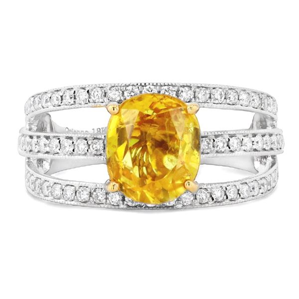 2.57 ctw Yellow Sapphire and 0.45 ctw Diamond 18K White Gold Ring