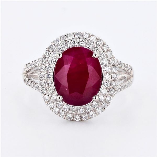 3.02 ctw RARE NATURAL BURMESE Ruby and 0.61 ctw Diamond Platinum Ring GIA CERTIF