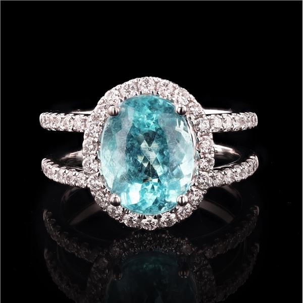 3.51 ctw Paraiba Tourmaline and 0.62 ctw Diamond 18K White Gold Ring GIA CERTIFI