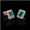 Image 2 : 2.99 ctw Emerald and 0.66 ctw Diamond 18K Yellow Gold Earrings