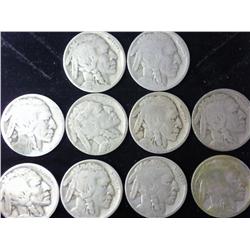 10 Assorted 1920's Buffalo Nickels