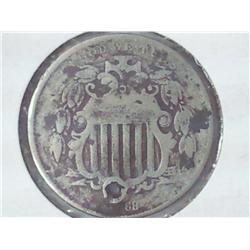 1868 Shield Nickel (NIce Hole For Hanging)