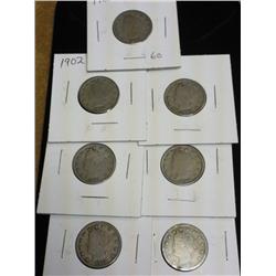 1900, 02, 04, 07, 08, 10 And 11 Liberty Nickels