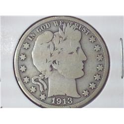 1913 Barber Half Dollar (Key Date) VG