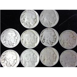 10 Assorted 1920's Buffalo Nickels