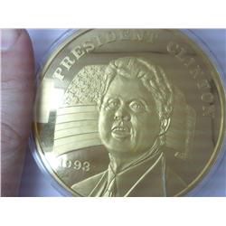 16 Troy Oz. .999 Silver Gold Plated Clinton Round