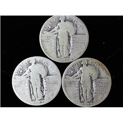 3 Assorted Standing Liberty Quarters
