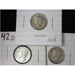 1942, 42-D And 43-S Mercury Dimes