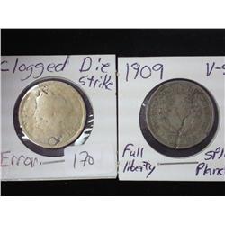 2 Liberty "V" Nickel Mint Errors
