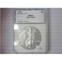 1999 American Silver Eagle PCI MS67 100% White