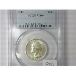 1942 Washington Quarter PCGS MS64