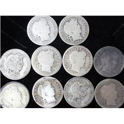10 Assorted Barber Dimes