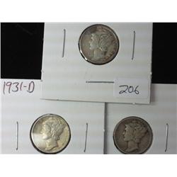 1931, 31-D And 31-S Mercury Dimes
