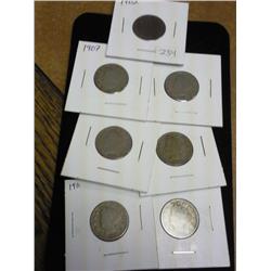 1902, 07, 08, 09, 10, 11 And 12 "V" Nickels All VG