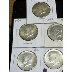 5-Assorted 1964 Kennedy Half Dollars (Silver)