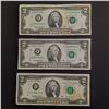 Image 1 : Lot of 3 2003A United States $2 Two dollars Federal Reserve Note bill with Green Seal