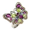 Image 2 : Natural Unheated Rhodolite Peridot Butterfly Ring