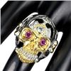 Image 2 : Natural Rhodolite Garnet Aquamarine Skull Ring