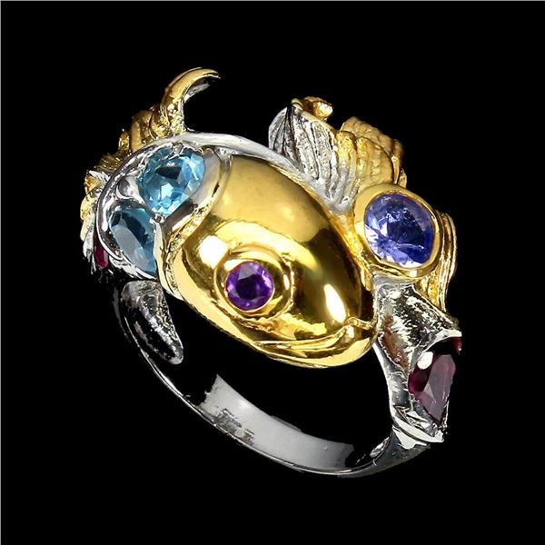 Natural London Blue Topaz Fish Ring